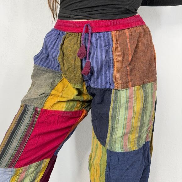 Boho Hippie Patchwork Pant Elastic Waist - Picture 1 of 7